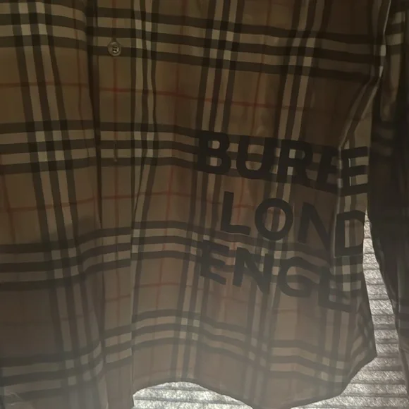 Burberry Beige and Red Plaid Casual Button Down Shirt